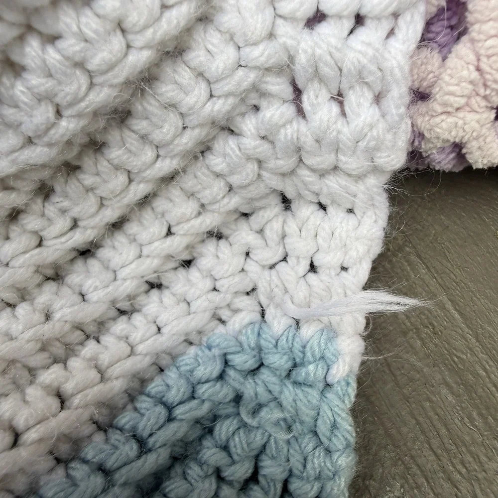 Handmade Crochet Chevron Ripple Afghan 59.5x36.25 Light Blue White Throw Blanket